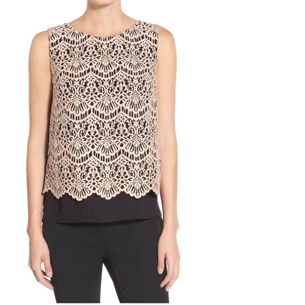 Halogen pink-black lace sleeveless top XS